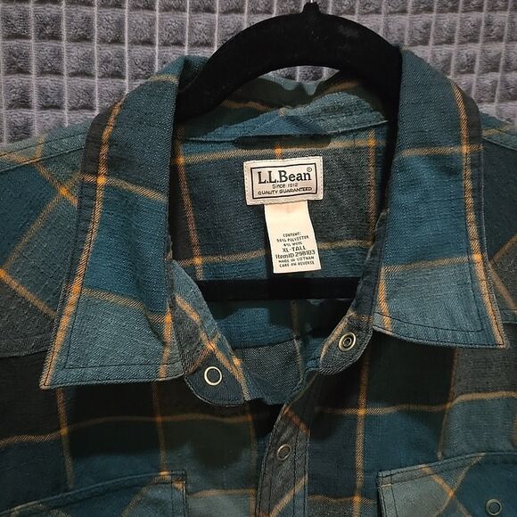 VTG LLBean Snap Flannel Shirt Mens XLTall Green Lightweight Canvas Long Sleeve - Picture 5 of 16